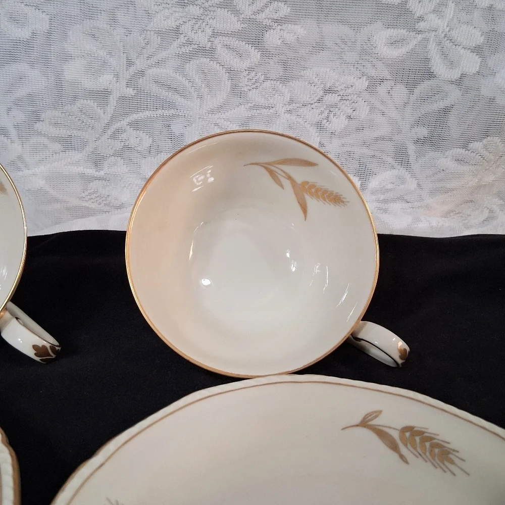 Vintage Teacups Royal Tettau Germany US Zone Wheat Sheaf 24k Trim China Pair
